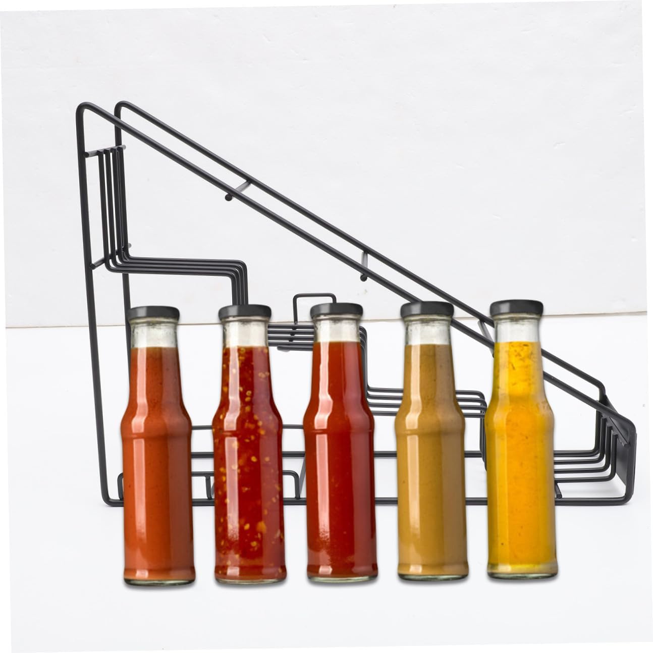 Stainless Steel Syrup Organizer Rack Stepped Sugar Syrup Display Shelf for Coffee Shops and Home Kitchen Sturdy Storage Solution for Condiments and Spices Random Color