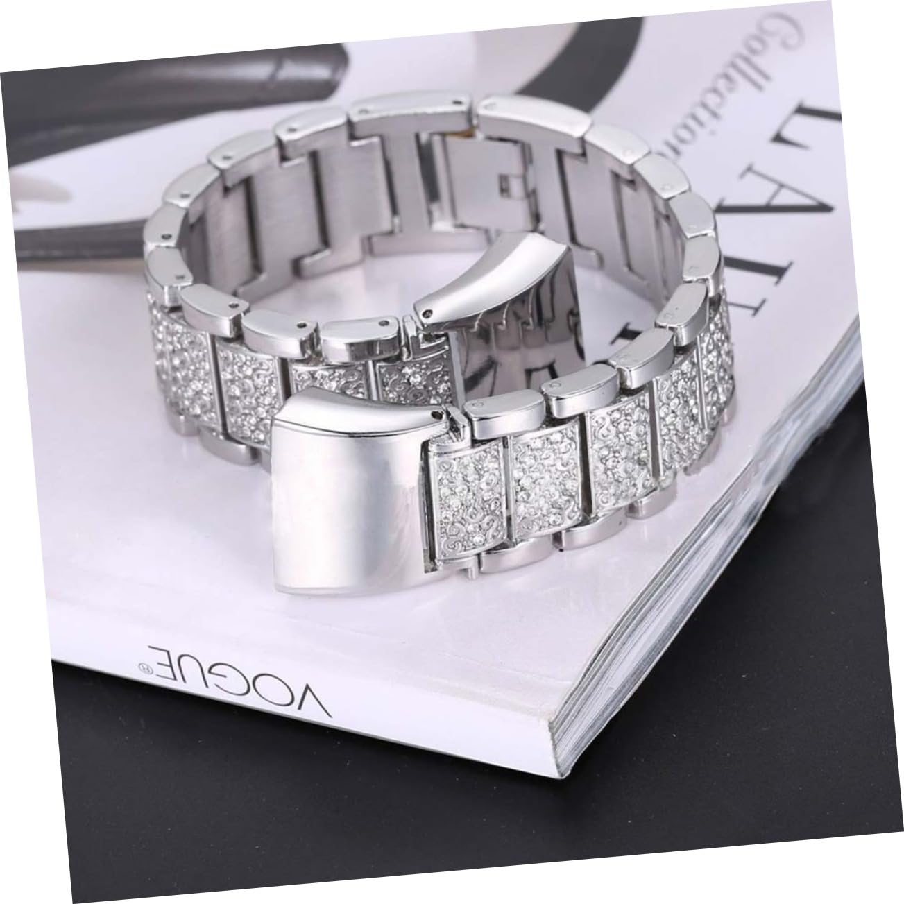 OSOLADY Elegant Watchband Silver Stainless Steel Crystal Rhinestones Sturdy and Easy to Install