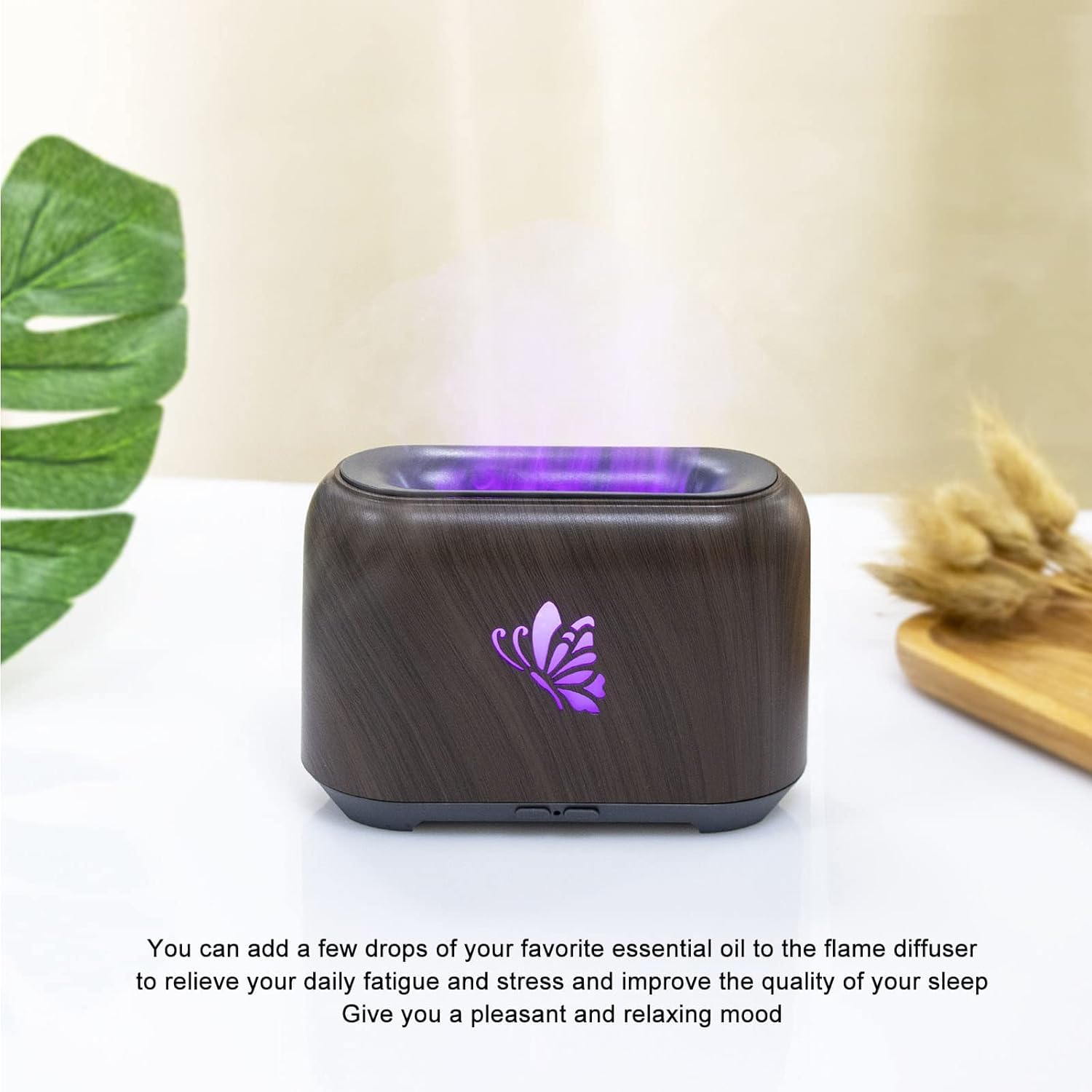 Domésticos Humidificador de Llama, previene la sequedad Humidificador difusor de Llama 150 ml for Coche for Oficina(Light Grain)(Deep Grain)