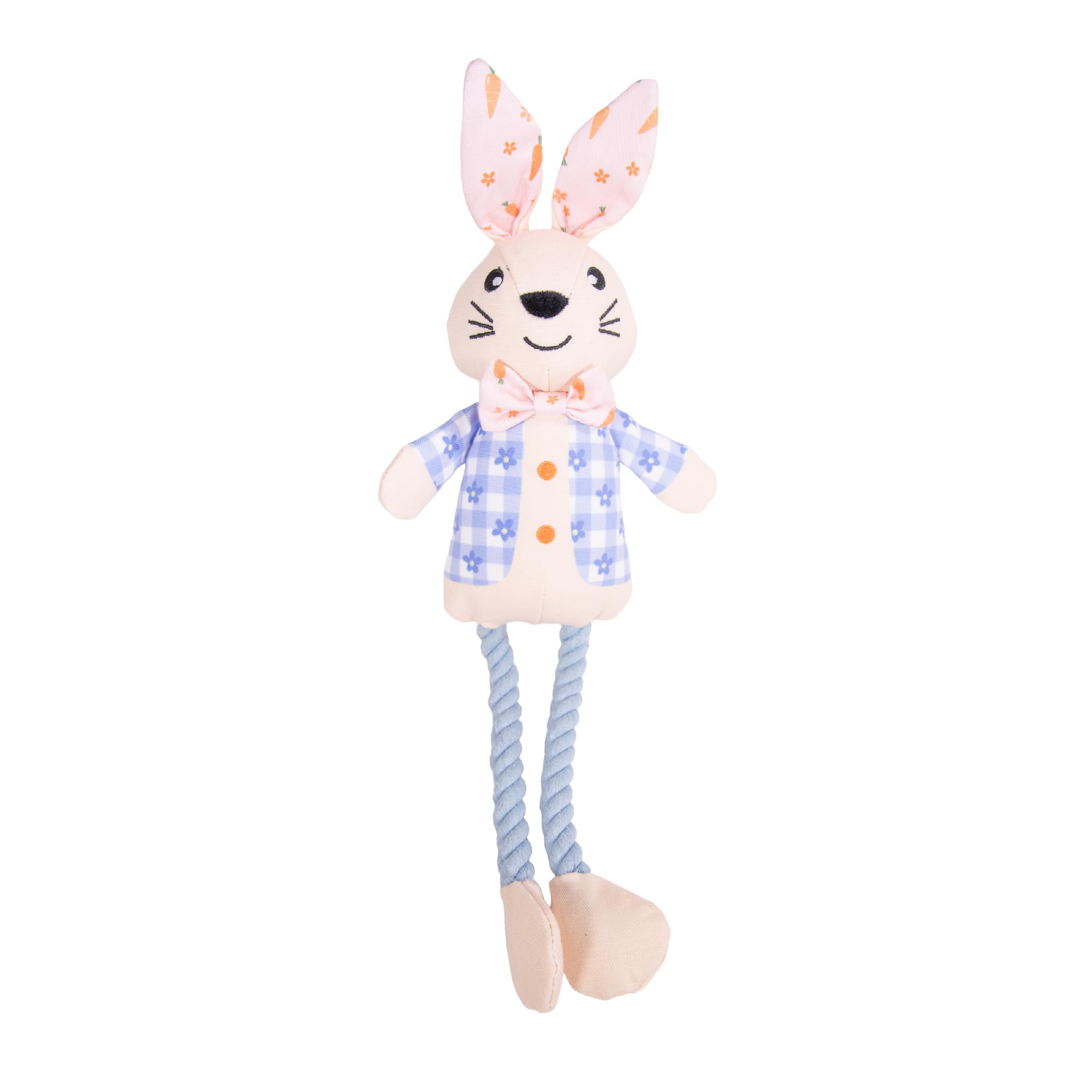 Rosewood Ralphie Rabbit Easter Dog Toy – Plush Canvas Squeaky Dog Toy with Rope Legs and Crinkle Ears, Interactive Play Toy for Dogs & Puppies