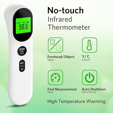 Forehead Thermometer for Adults Kids No-Touch Infrared Digital Thermometers for Kids Non Contact Baby Thermometer Accurate Reading with LCD Display, Mute Mode, Memory Recall, Fever Alarm