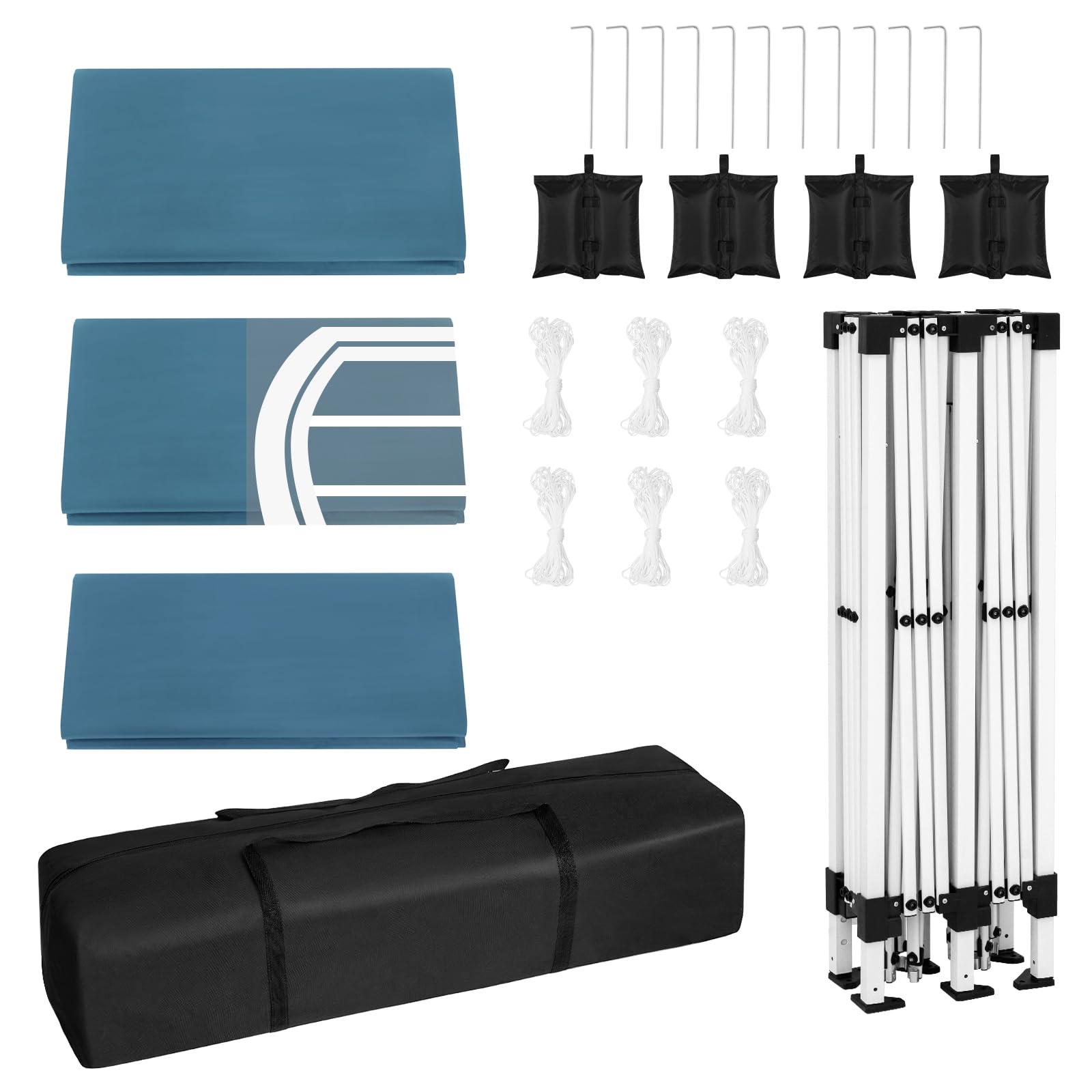 WOLTU Pabellón de Jardín Cenador Plegable Pérgola con Techo Carpa para Exteriores de Tela Oxford 3x6m,con Paredes Laterales, Camping y Playa,4PCS Bolsas de Arena Vacía para Carpas,Azul
