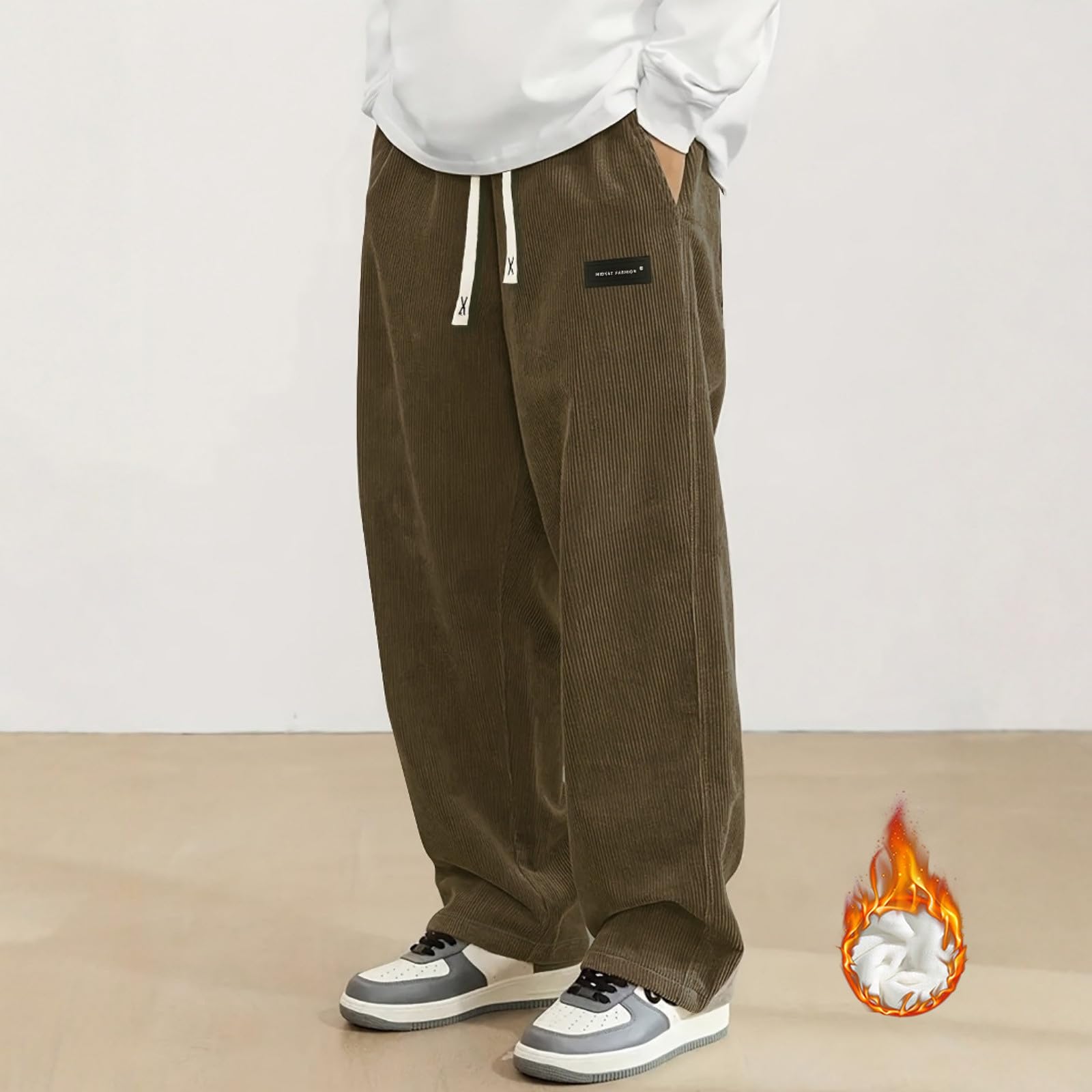 Pantaloni Casual da Uomo in Velluto a Coste con Morbido Pile per Il Comfort Invernale e Pantaloni alla Moda dalla vestibilità Rilassata per Tutti i Giorni