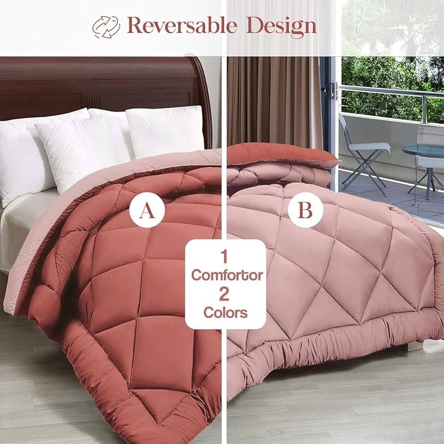 Image of Dual Tone Reversible Ultra-Soft Heavy Glace Cotton Comforter Double Bed | 90x100 Inch |Filled with Pure Microfiber | All-Season Premium Comforter (Mist Red)