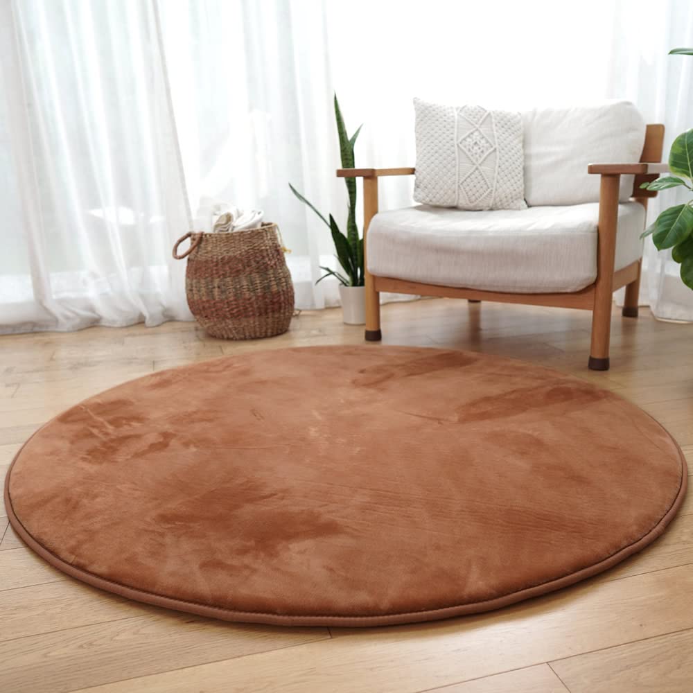 Amazon ラグ ラグマット カーペット じゅうたん 防音 夏用 特許 低反発 高反発 さらふわプレミアムラグ 北欧 モダン おしゃれ ホットカーペットカバー 床暖房 対応 140 Cm 丸 円形 キャメル ラグ カーペット オンライン通販