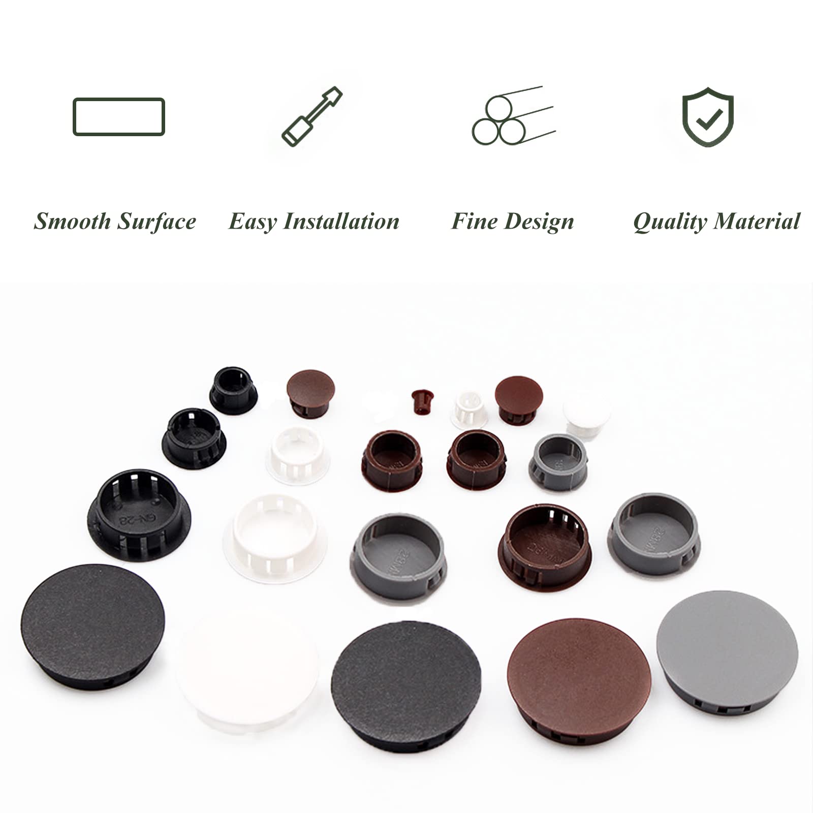 Bumnay Lot De 160 Bouchons Ronds En Plastique De 8 Tailles - Blanc