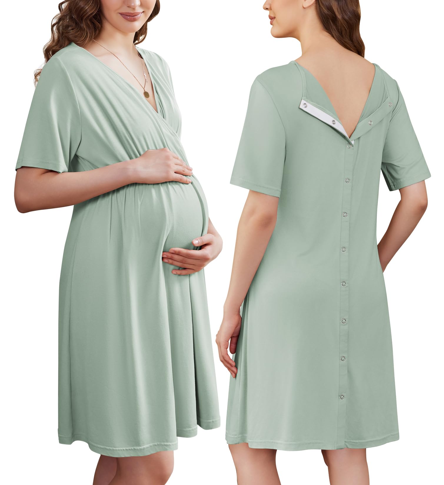 Ekouaer Labor and Delivery Gown for Hospital V Neck Maternity Nursing Dress