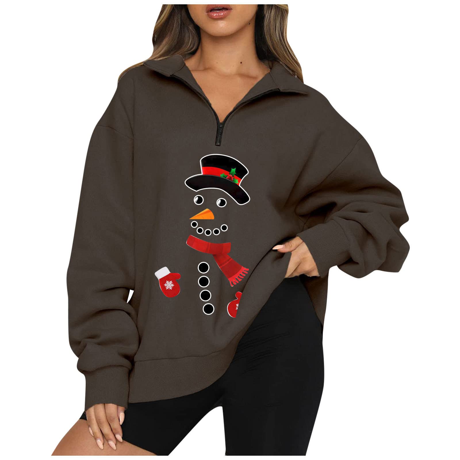 OggfaderOversized Casual Sweatshirts Women Christmas Zip Up Loose Pullover Going Out Teen Girals Fashion Outfits Clothes
