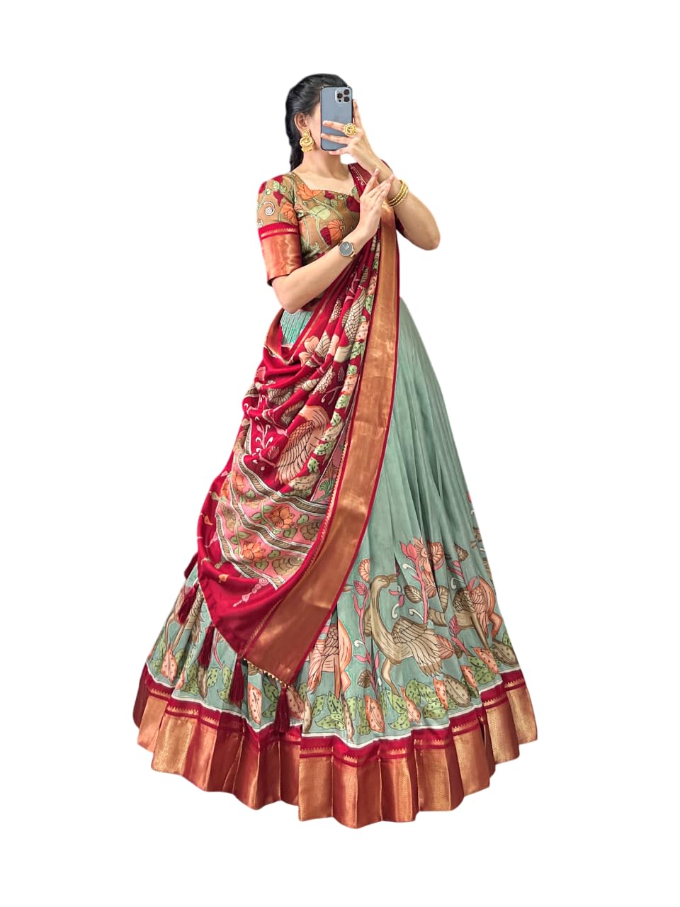 Women's Dolla Silk With KalamkarIi Print Lehenga Choli Sett