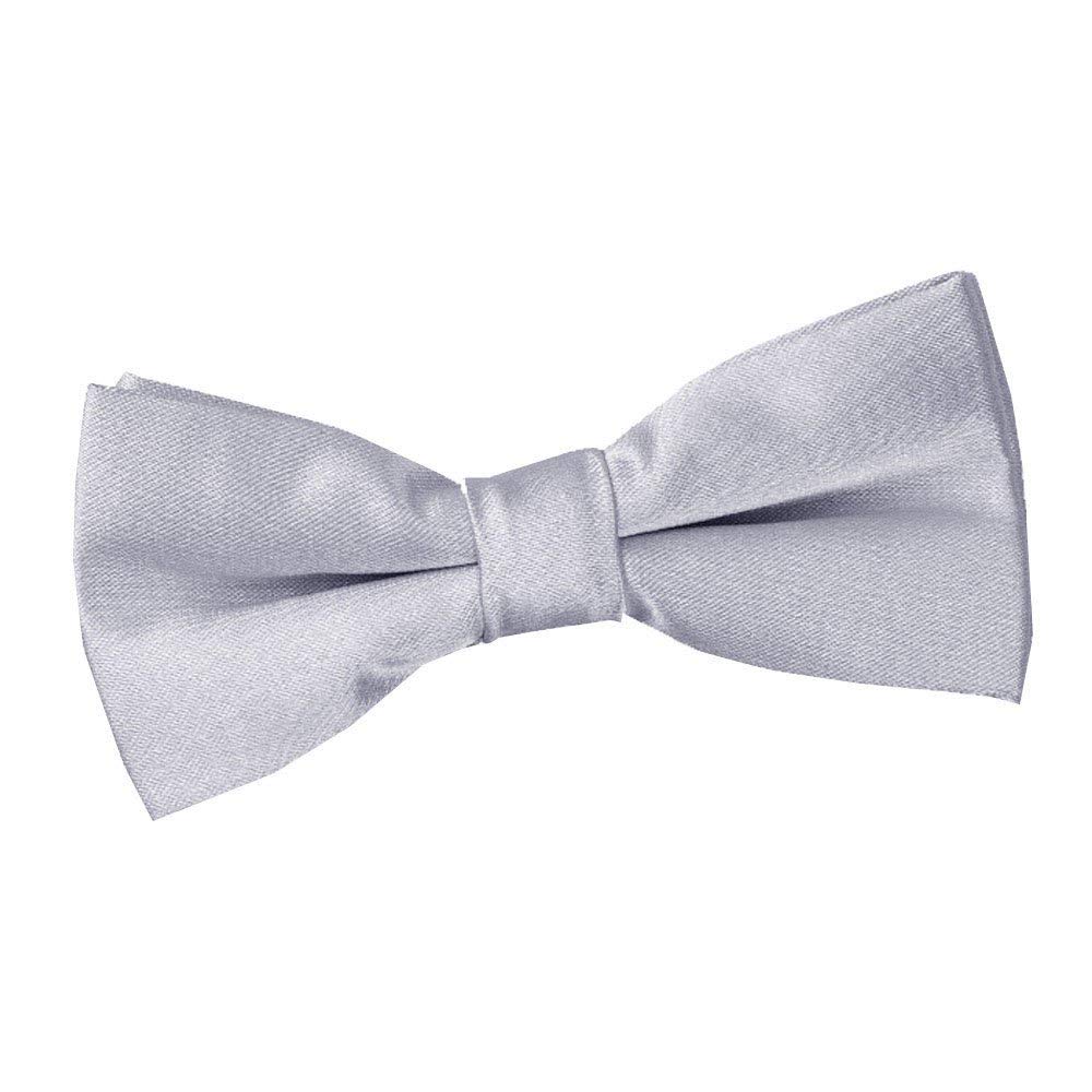 DQT Boys Plain Glossy Satin Pre-Tied Bow Tie – Wedding, Party & Formal – Silver