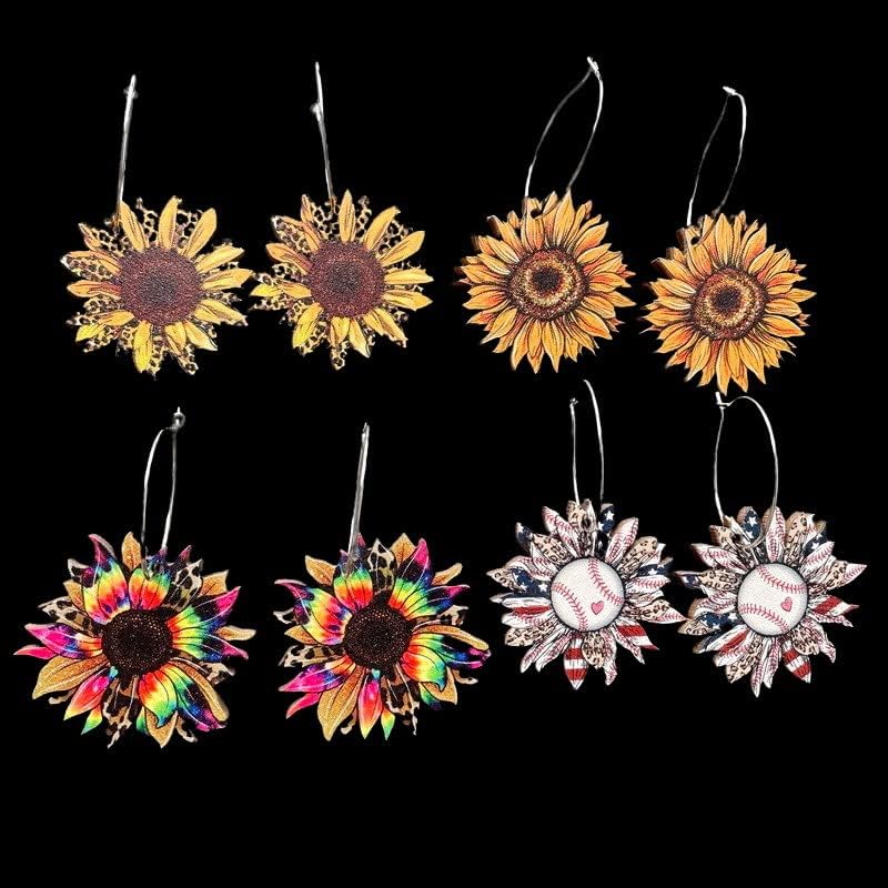 Miniatura 3 de Aretes colgantes con diseño de margarita de girasol amarillo y margarita con diseño de bandera estadounidense, aretes colgantes de madera para
