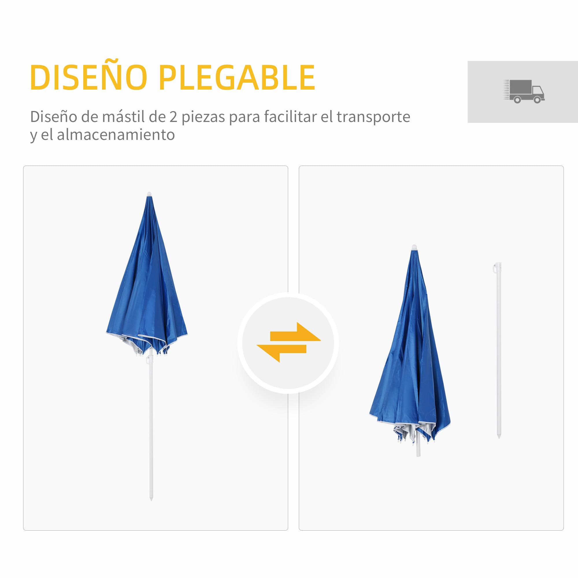 Outsunny Sombrilla de Playa con Panel Lateral Ø220x220 cm Parasol para Terraza con Apertura Manual 8 Varillas de Acero y Bolsa de Transporte para Jardín Piscina
