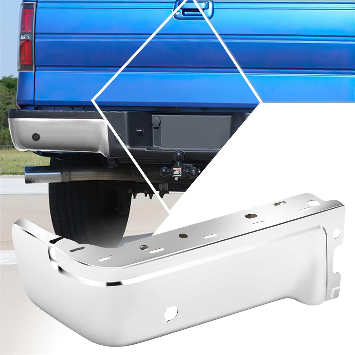 Left Side Rear Bumper End Caps Cover Compatible with 09-14 Ford F-150 Fleetside,Polished Chrome