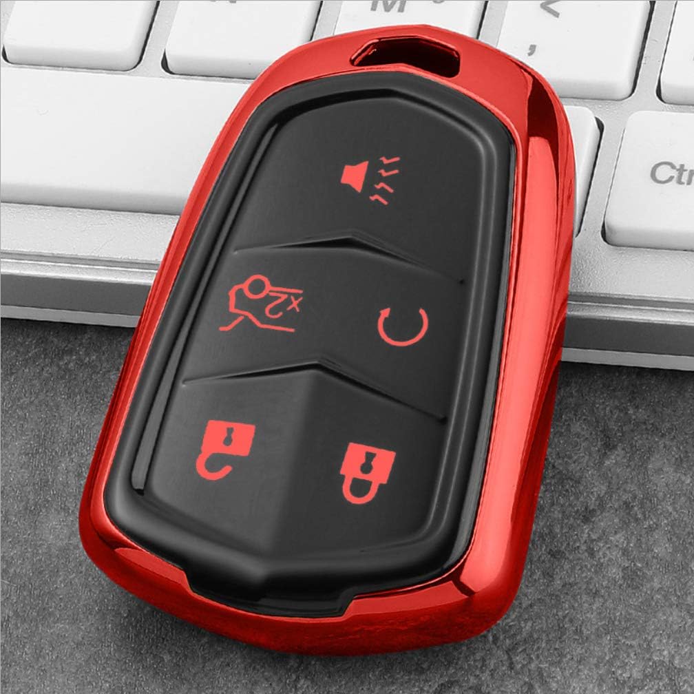 ontto Premium TPU silikonowe etui na kluczyki samochodowe do ATS Cts CT6 Escalade SRX XT5 XTS 5 przyciski etui ochronne Smart kluczyki samochodowe z pękiem kluczy - czerwone