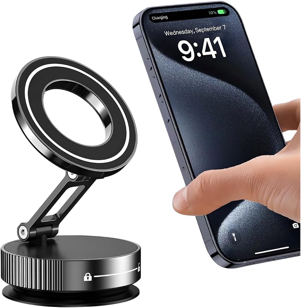 HZEL Car Vacuum Magnetic Phone Holder, Suction Cup Foldable Vehicle Smartphones Mount, 360° Rotatable Adjustable Automotive Cellphone Stand Accessories, Universal for SUV, Sedan, Truck (Black) HZEL Car Vacuum Magnetic Phone Holder, Suction Cup Foldable Vehicle Smartphones Mount, 360° Rotatable Adjustable Automotive Cellphone Stand Accessories, Universal for SUV, Sedan, Truck (Black)