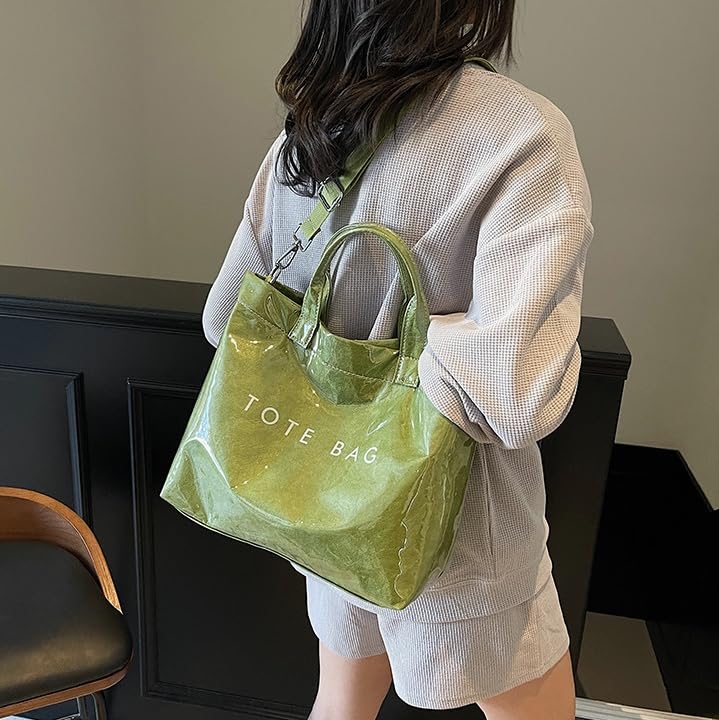 PVC Tote Bag for Women,Letters Print Large Clear Hobo Shoulder Bag,Trendy Clear Crossbody with Adjustable Strap4