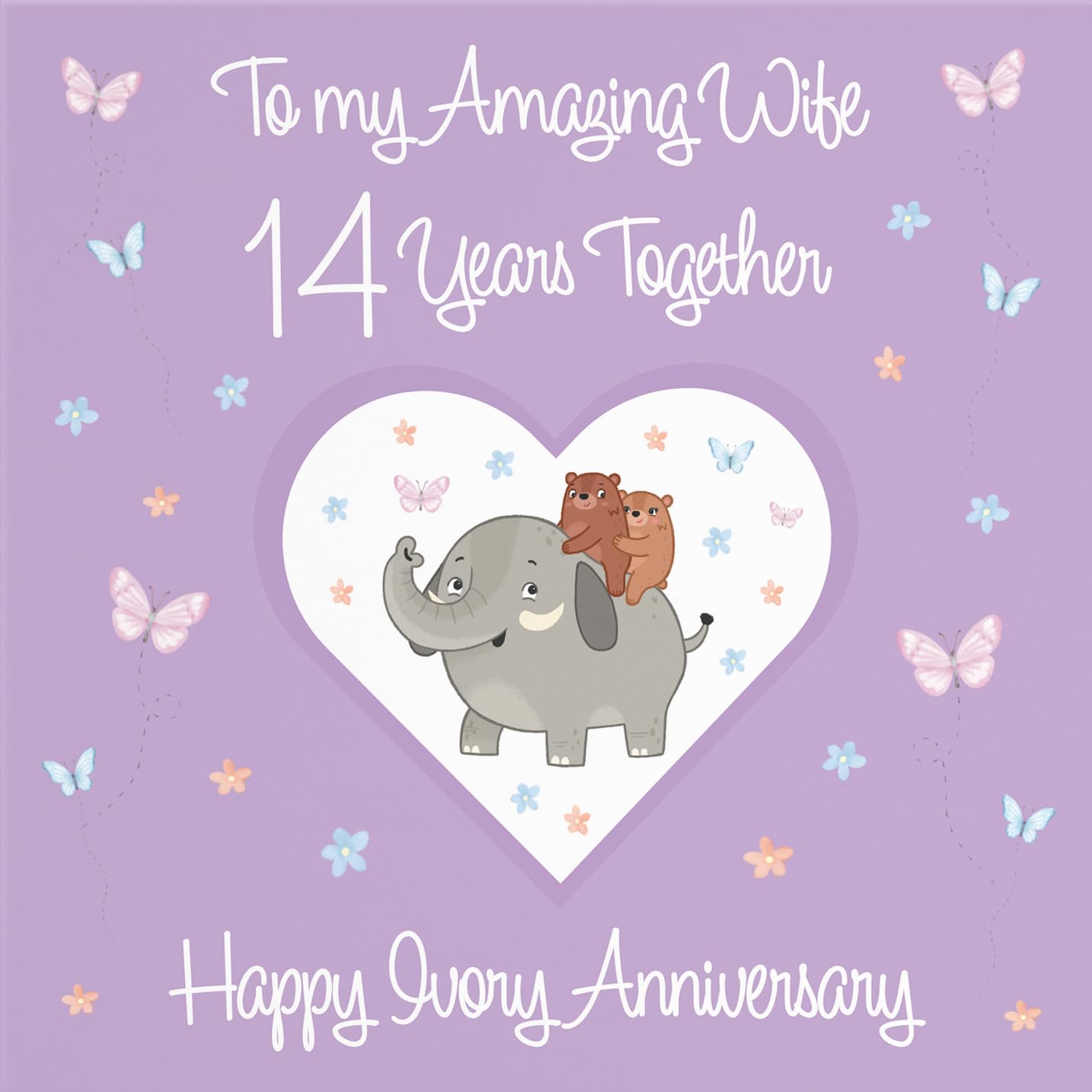 Hunts England, Wife 14th Anniversary Card, 14 Years, Ivory Anniversary, Romantic Meadows, Fun Card - Image 2
