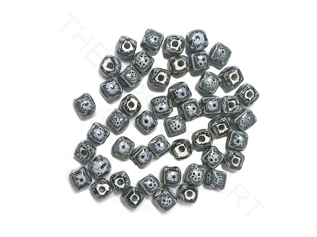 The Design Cart Gray Blue Cubical Ceramic Beads Size- 8 mm,Package of 100 Pieces, for Making Jewelry, Home décor, & Aquarium