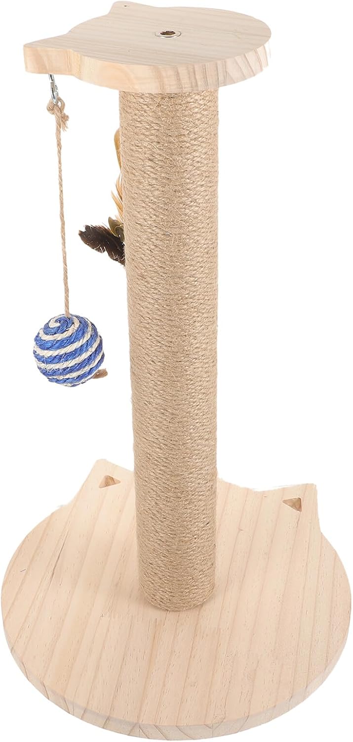 PRETYZOOM Cat Scratching Post Freestanding Sisal and Solid Wood Sturdy Scratcher for Indoor Cats with Teaser for Kitten Play and Nail Care Random Color