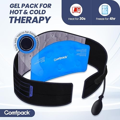 Miniatura 4 de Bolsa de hielo de espalda para el dolor de espalda baja con bomba de aire de compresión, soporte lumbar con paquete de gel de terapia fría caliente,