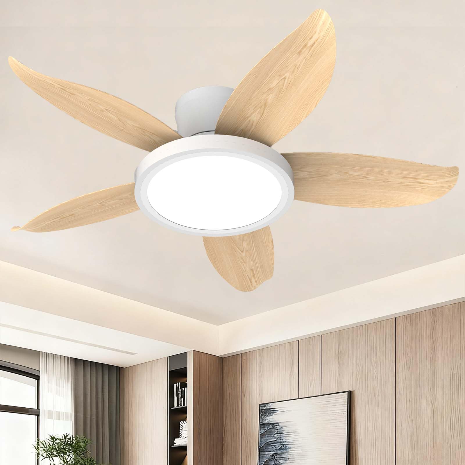 ZOMLBOF Ceiling Fans with Lights 6 Speed Reversible Dimmable Silent Fan Light with Remote Control APP Control Timer Function Light Fan Ceiling Suitable for Dining Room BedroomNatural Wood color-36