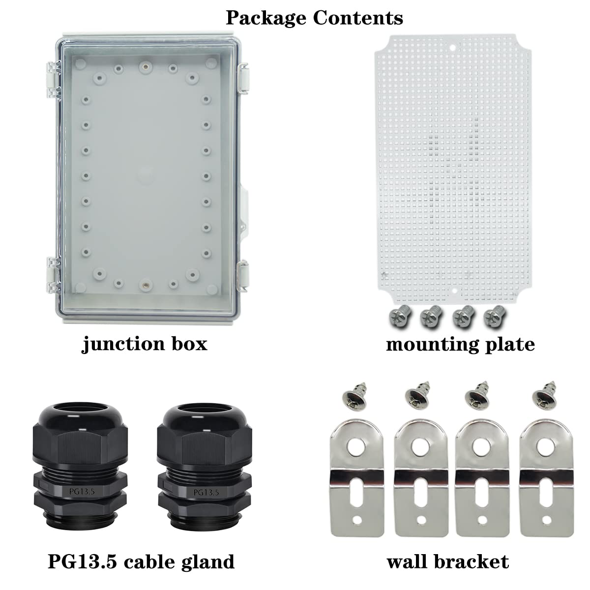 Zulkit Junction Box,IP67 Waterproof Electrical Box Hinged Clear Cover Stainless Steel Buckle Plastic Enclosure for Project w Mounting Plate Wall Bracket and 2 Cable Gland 10.2 x 6.3 x 3.9 Inch