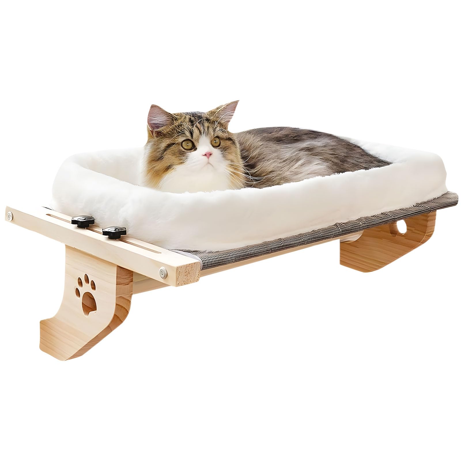 Hamaca para Gatos con Estructura de Madera y Metal, Cubierta extraíble y cálida, Cama Colgante para Ventana, Lavable para Comodidad de Mascotas, Cama Plegable para Gatos