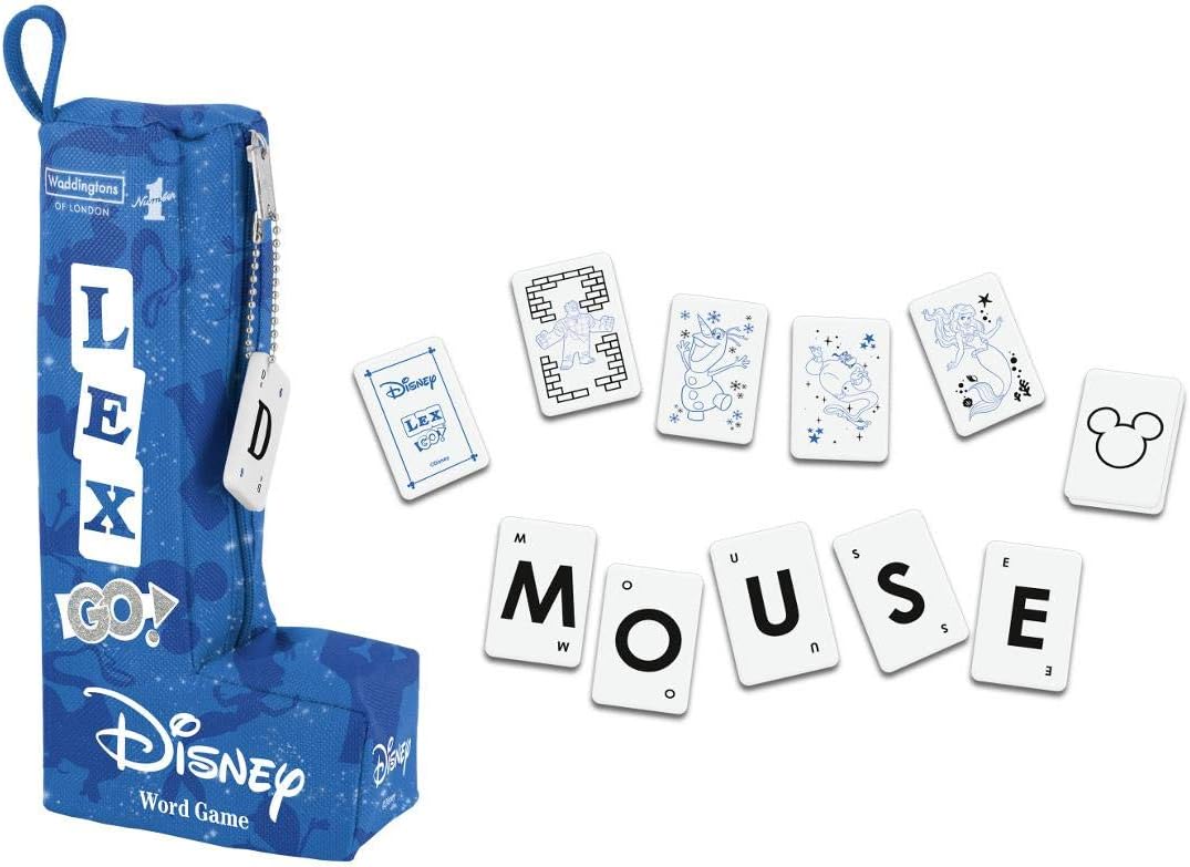 Waddingtons Number 1 Disney Lex-GO! World Tile Game, Create Crosswords and anagrams with a Magical Twist, reimagined with Mickey Mouse, Olaf and Ariel, Educational Travel Game for Players Aged 8 Plus