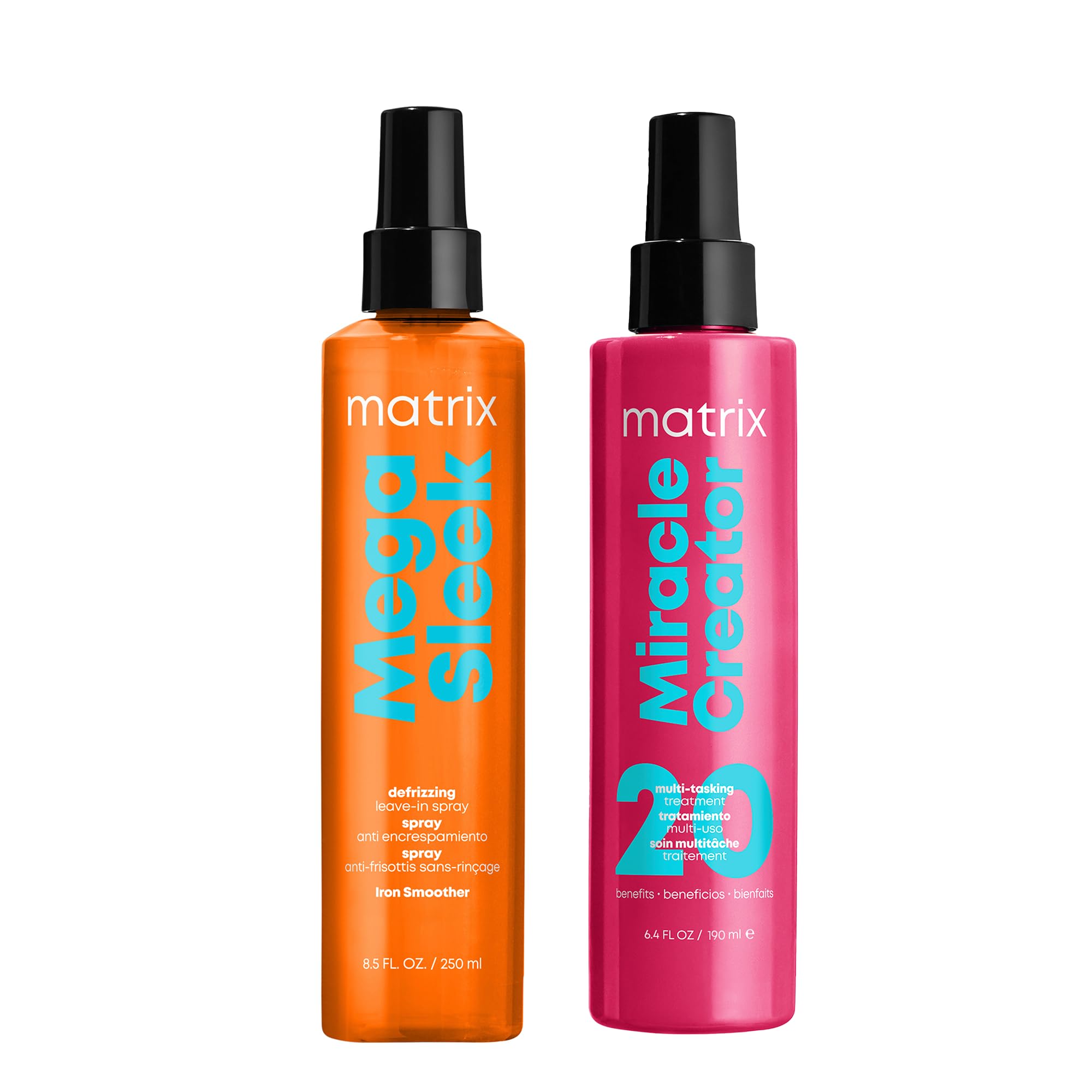 MatrixMulti Tasking Hair Treatment 200ml and Heat Protecting Iron Smoother 250ml, Miracle Creator and Mega Sleek, Duo