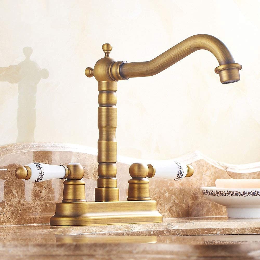 Uangli Brushed Brass -Taps,Faucets,Hot Cold Sink Mixer Tap Spout Tall Bathroom Kitchen Countertop Faucet Tapsque Brass Finish Retro