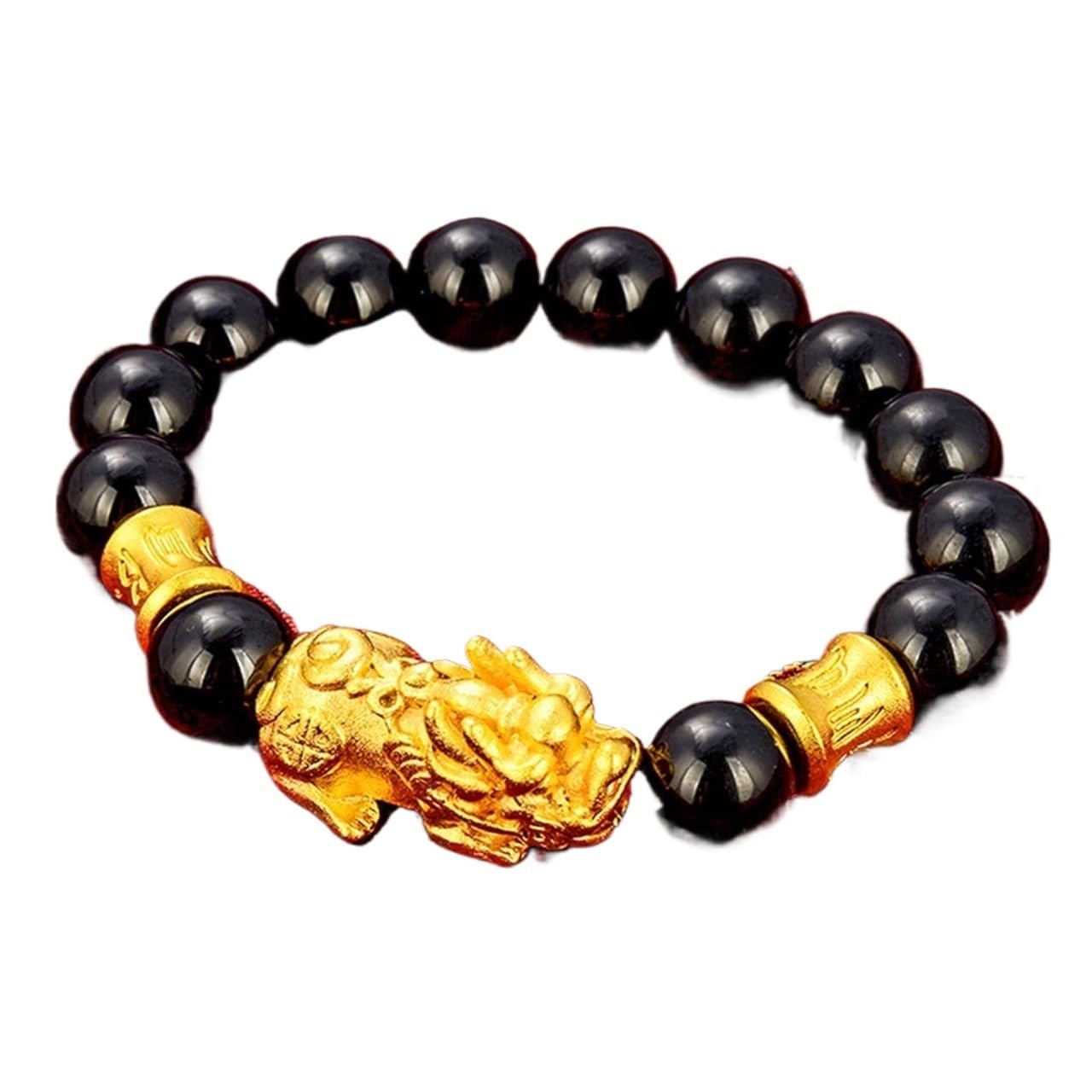 Nzpost B Triple Protection Racelet, Piyao Ucket Eads Racelet Wealth Six Words Natural Lack Obsidian Ge