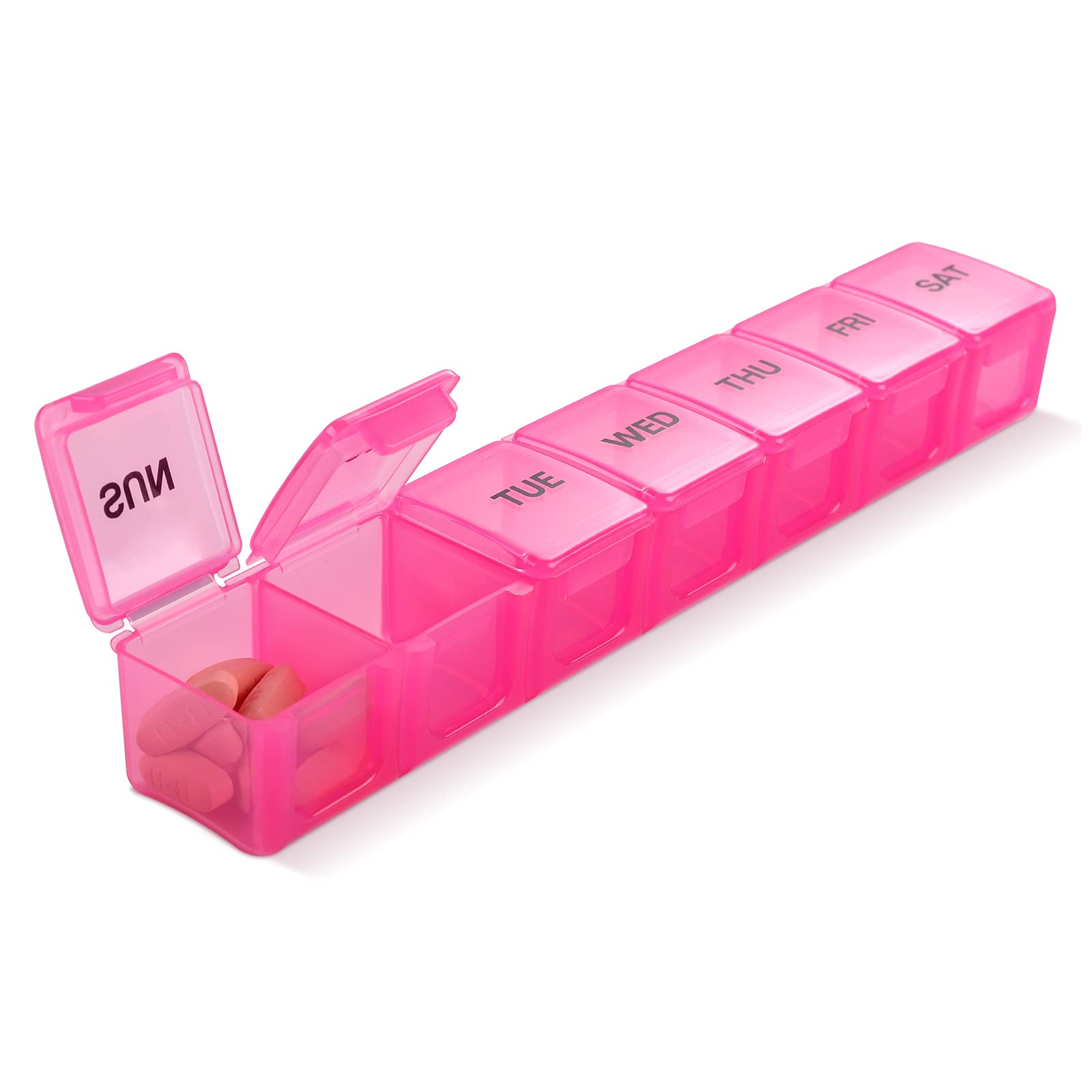 Pink XL Extra Large Weekly and Daily Pill Organizer for Pills Vitamin Fish Oil Supplements Pink