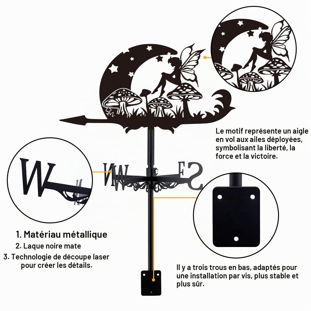 SUPERDANT Girouette de Jardin Exterieur Indicateur de Direction Girouettes du Vent Instrument de Mesure Installation sur Toit Deco Jardin Exterieur