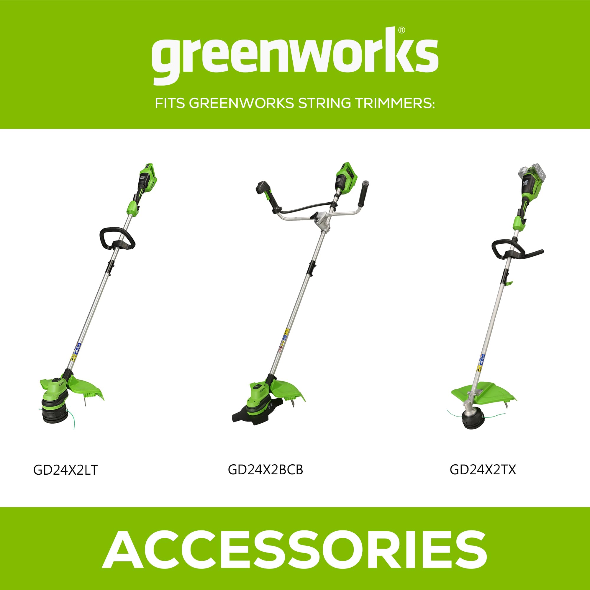 Greenworks Tête de Coupe, Fil de Coupe 5m, Diamètre du Fil de 2mm pour Coupe-bordures GD24×2LT GD24×2TX GD24×2BCB Séries