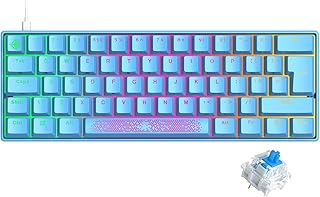UK Layout 60% Mechanical Gaming Keyboard Type C Wired 61 Keys LED USB Waterproof Keyboard 14 Chroma RGB Backlight Anti-ghosting Keys+Extra Keycaps for Computer/PC/Laptop/MAC (Blue/Blue Switch)