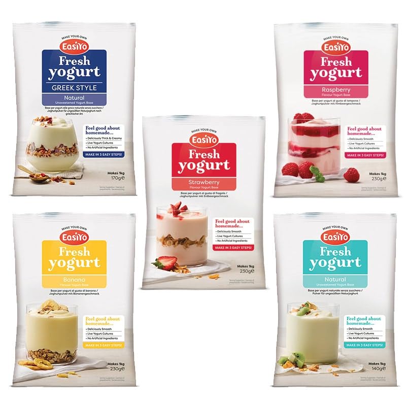 EasiYo Starter-Paket, 5 Beutel | Jeder Beutel ergibt 1 kg Joghurt