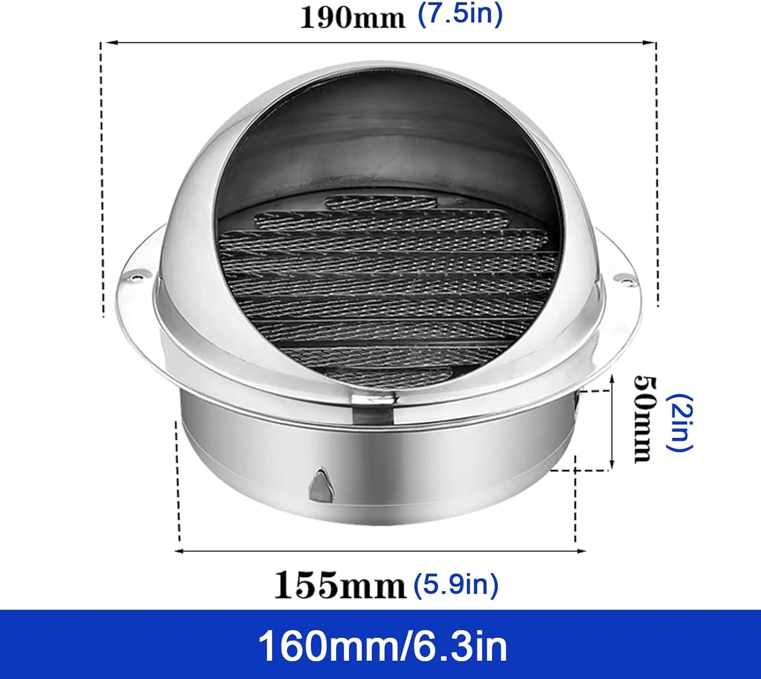 acciaio inox 304 Comignolo cappello per Range Hood 160mm Sfiato di scarico Cappello parapioggia aria Outlet Ventilazione rotondo sfiato tubo copertura Resistente alle intemperie cucina scarico Solut