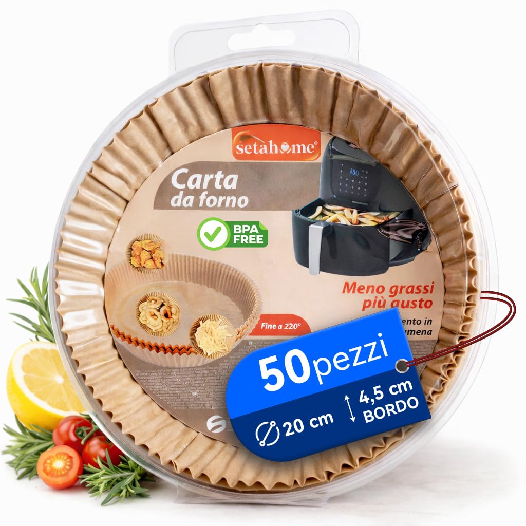Round Baking Paper for Air Fryer 20cm with Rim | Non-Stick Parchment Paper | Air Fryer Accessory | 50 Sheets
