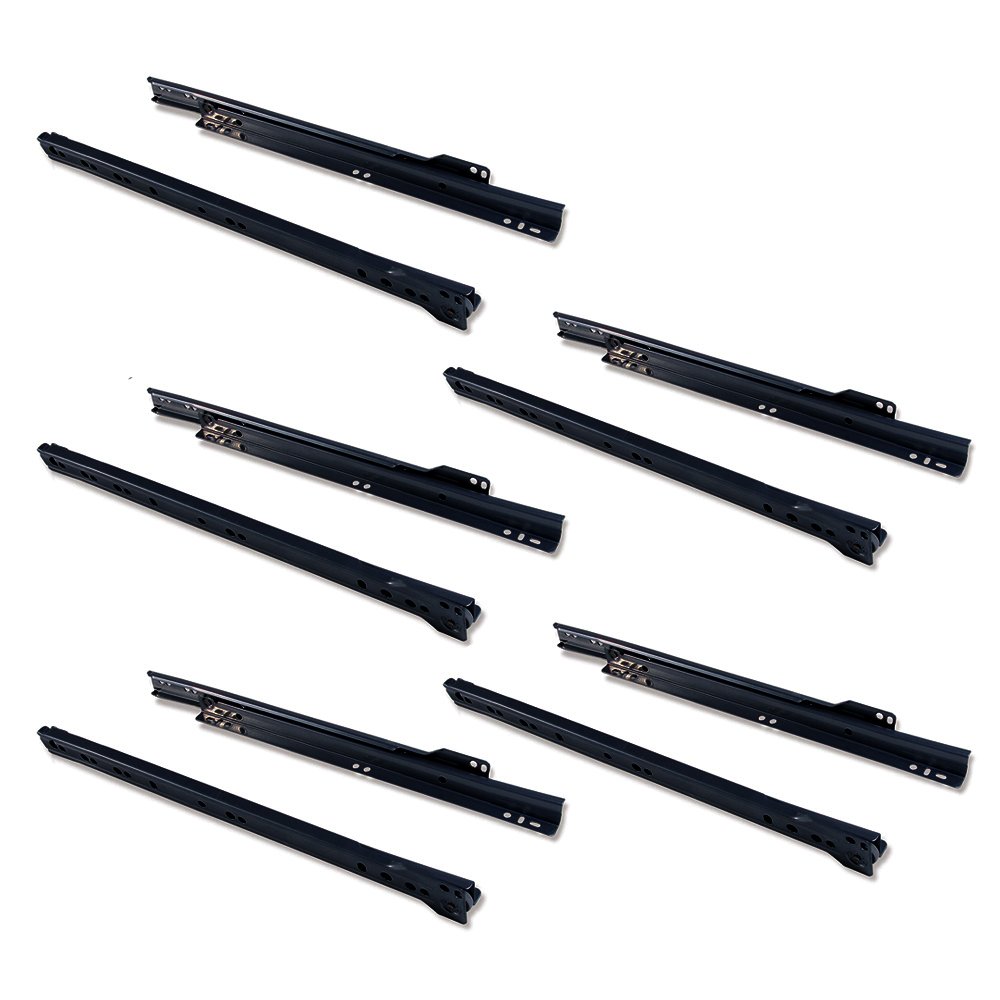 Emuca Black - Drawer Runners 350Mm (13,7 Inch) With Partial Extension In Colour, Set Of 5 Sliders For Drawer