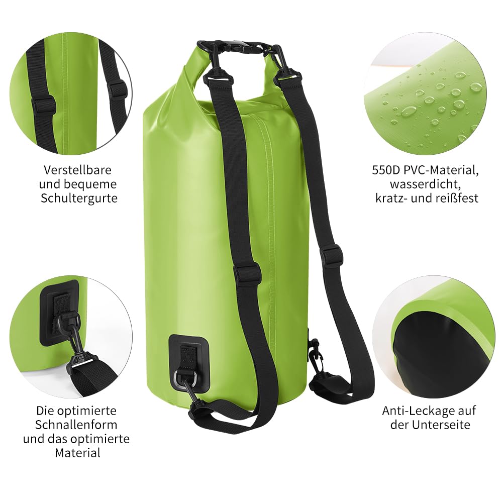 KYG Dry Bag Borsa Impermeabile, 5L/10L/20L, con Custodia Impermeabile per Cellulare, Borsa Asciutta per Spiaggia e Sport All'aperto, Escursionismo, SCI, Pesca, Arrampicata, Campeggio, Surf, Rafting