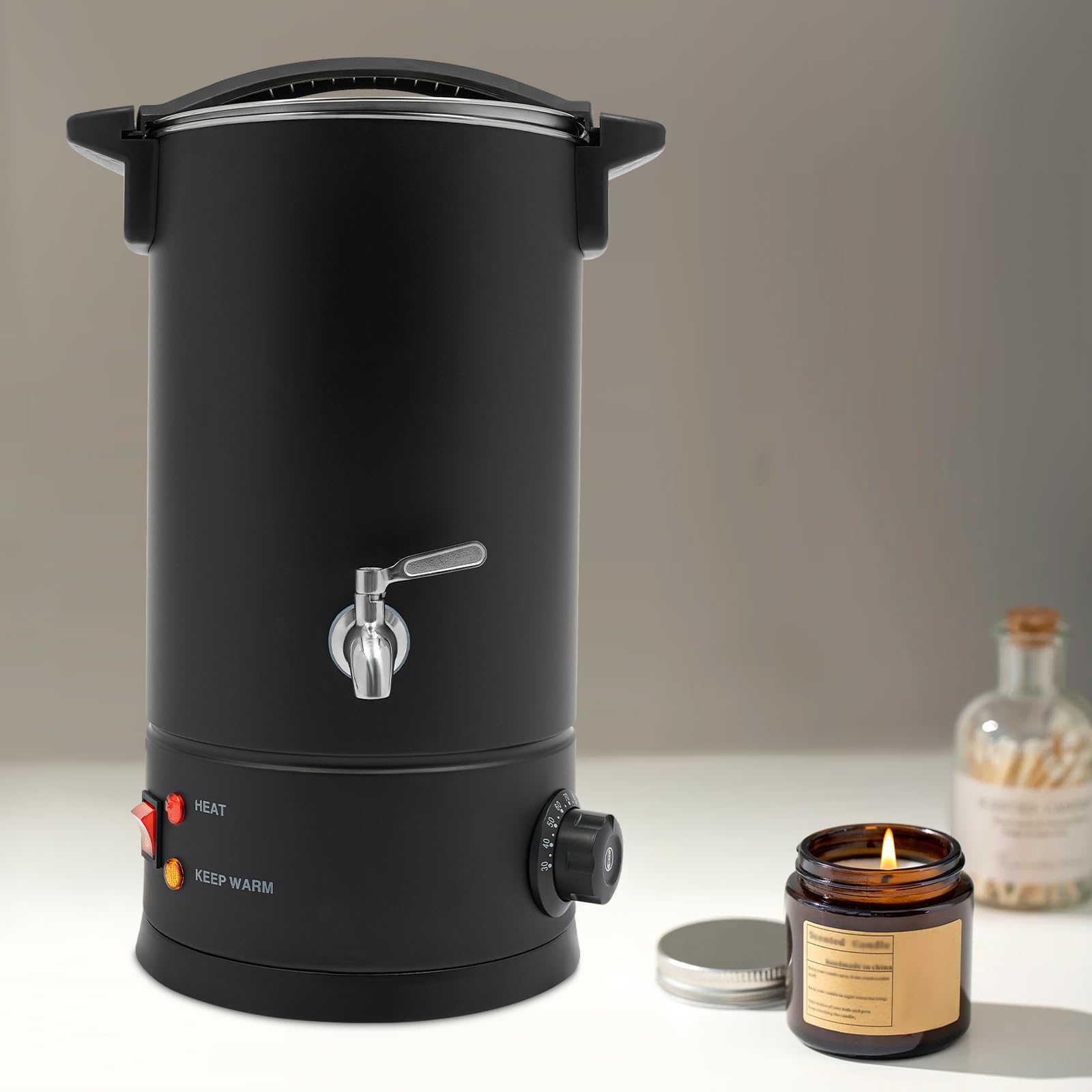 Kit de fabricación de velas, derretidor de cera eléctrico con grifo y control de temperatura, olla de fundición, olla de fusión de cera para uso comercial o privado a pequeña escala (10 L)