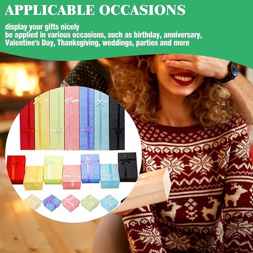 Yauhar 21Pcs 7 Colors Empty Jewelry Gift Boxes with Lids Assortment Set Contains 1.5” x 1.5” & 2”x 3” & 7.9”x 1.6” Cardboard Bowknot Packaging Box for Displaying Bracelet Rings Necklaces Earrings