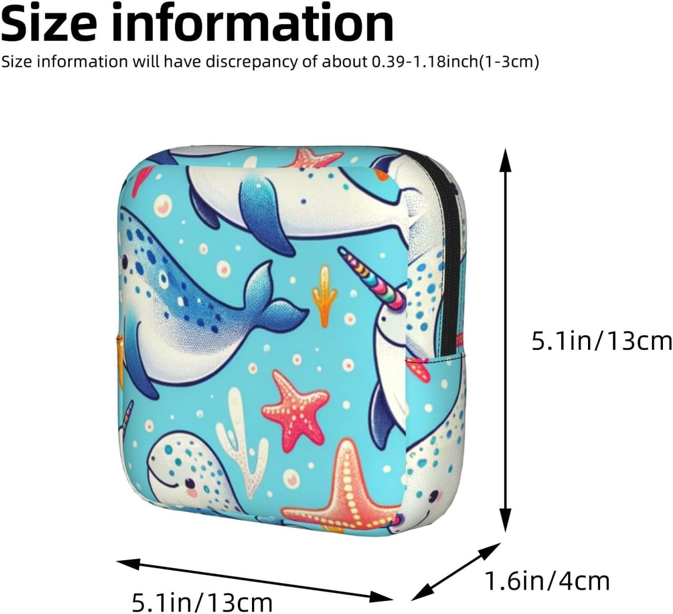 Narwhal-and-Starfish Portable Period Pad Pouch for Women, Sanitary Napkin Storage Bag with Zipper for Outdoor Use image 3