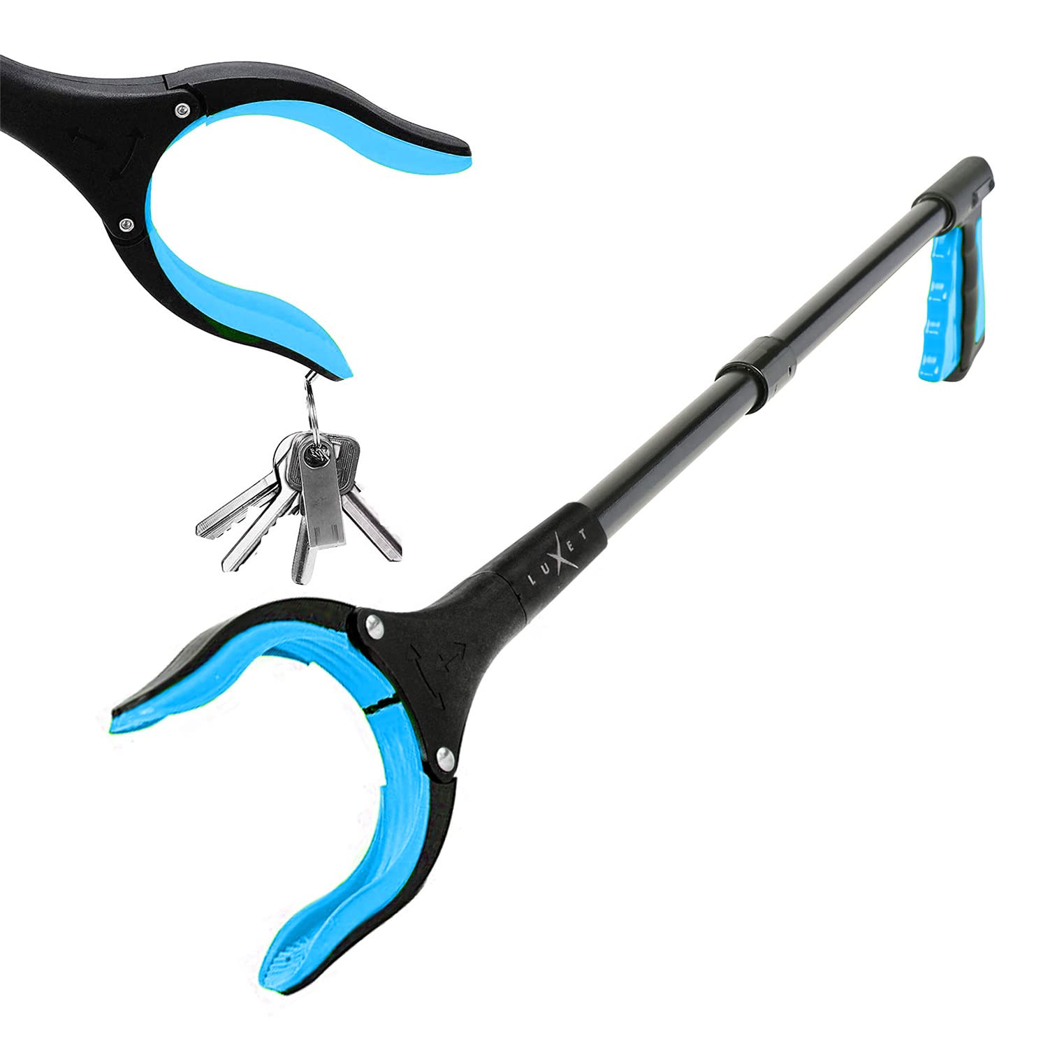 Luxet Greifzange – 2 Stück – Neueste Version lang, 81,3 cm, faltbarer Greifstab, starker Griff, magnetische Spitze, leicht, Müllgreifer, Krallengreifer, Greifwerkzeug, ältere Menschen, Blau