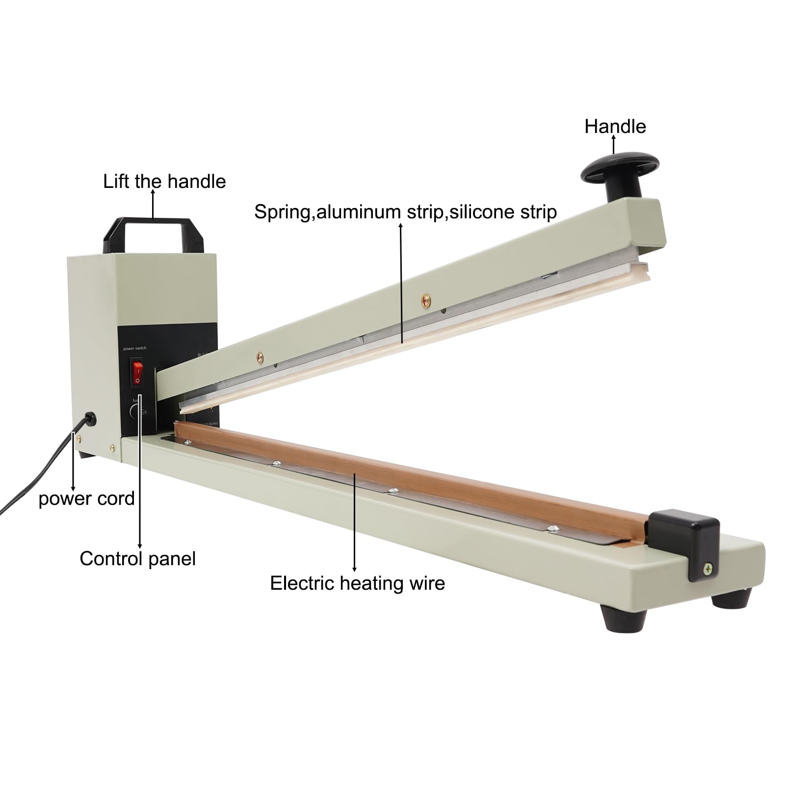 Heißsiegelgerät 87 * 19 * 30cm Hand-Impuls-Siegelgerät 750W Handdruckende Verpackungsgerät 3mm 8 Stufen Einstellbare Temperatur