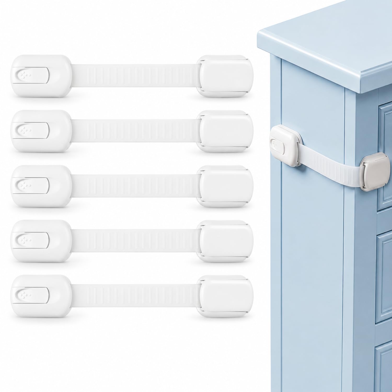 Levona (5 Pack) Adjustable Child Safety Locks,Cupboard Locks for Children,Baby Safety Cupboard Locks,Drawer Locks Baby Proofing Cabinets with No Drilling, Easy Install, Cabinets, Drawer, Fridge