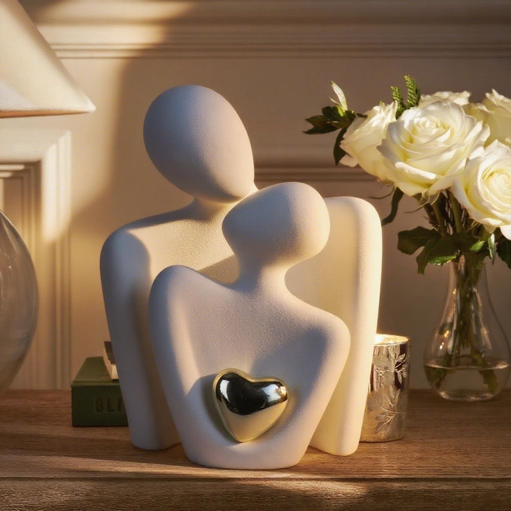 Modern Home Decor Lover Statues- 10'' Porcelain Sculptures for Shelf and Table Decor, Affectionate Couple Art Ceramic Sculpture- Romantic Figurine for Home, Bedroom, Livingroom, Office Decor - Image 2