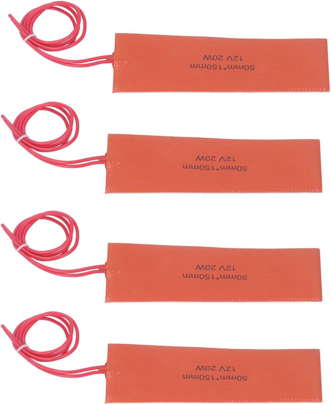 Silicone Rubber Heating Pad, 8 Pack, 20W 12V, Flexible Heater Mat, 50x150mm, for Industrial Equipment