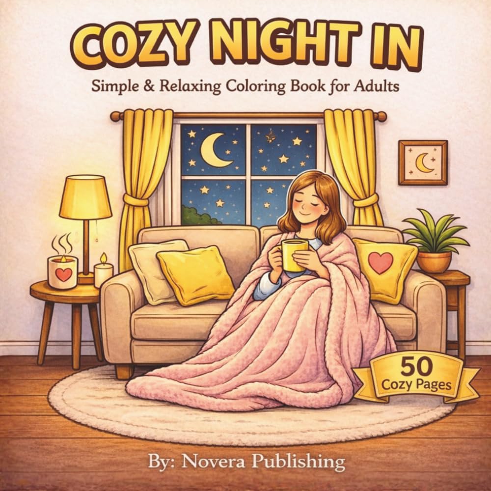Cozy Night In Coloring Book for Adults: Simple & Relaxing Cozy Scenes, Cute Daily Life Moments, Stress Relief and Mindfulness Coloring Pages