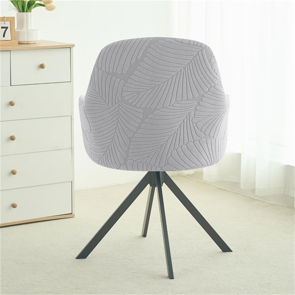 Stretch Curved Back Dining Chair Cover, Swivel Bar Stool Chairs Slipcover with Arms, Office Desk Chair Covers, for Living Room Bedroom Home Decor,Light Gray 6pcs